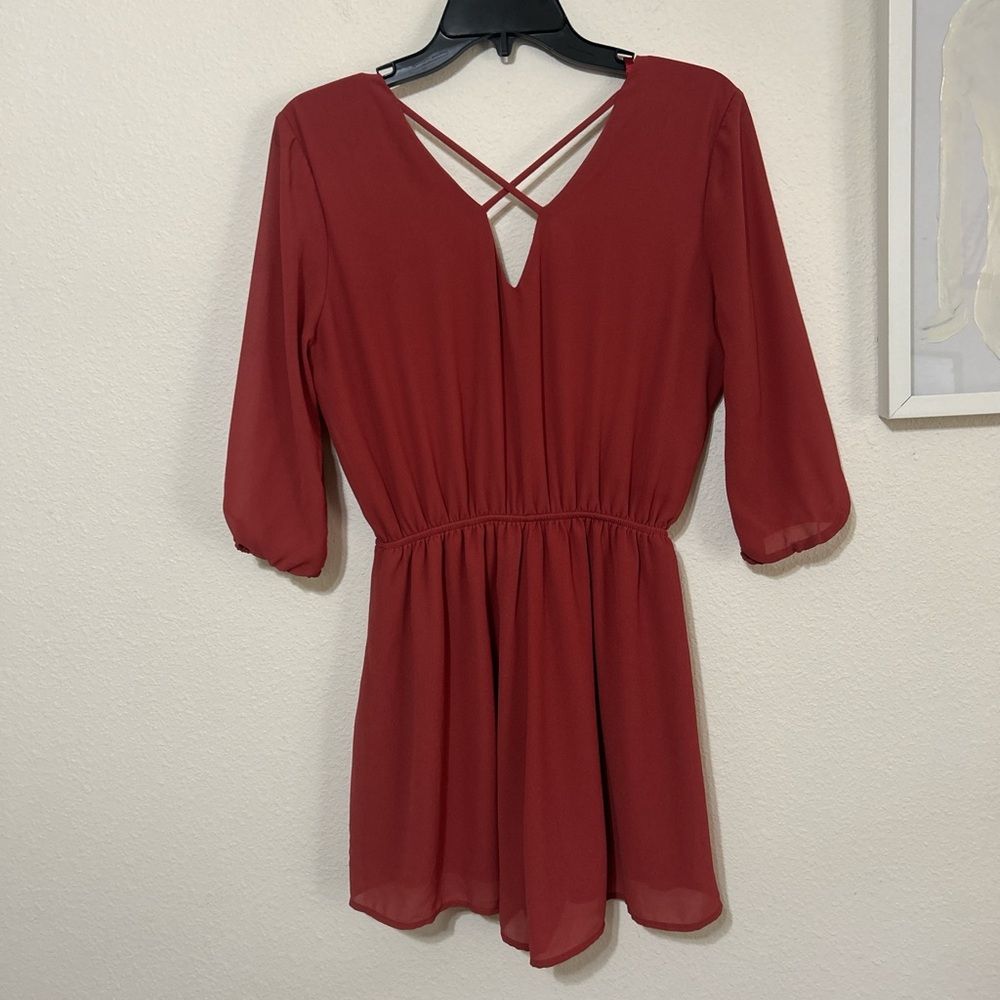Monteau Los Angeles Burnt Orange Lattice Shoulder Romper Size Medium - Picture 4 of 8